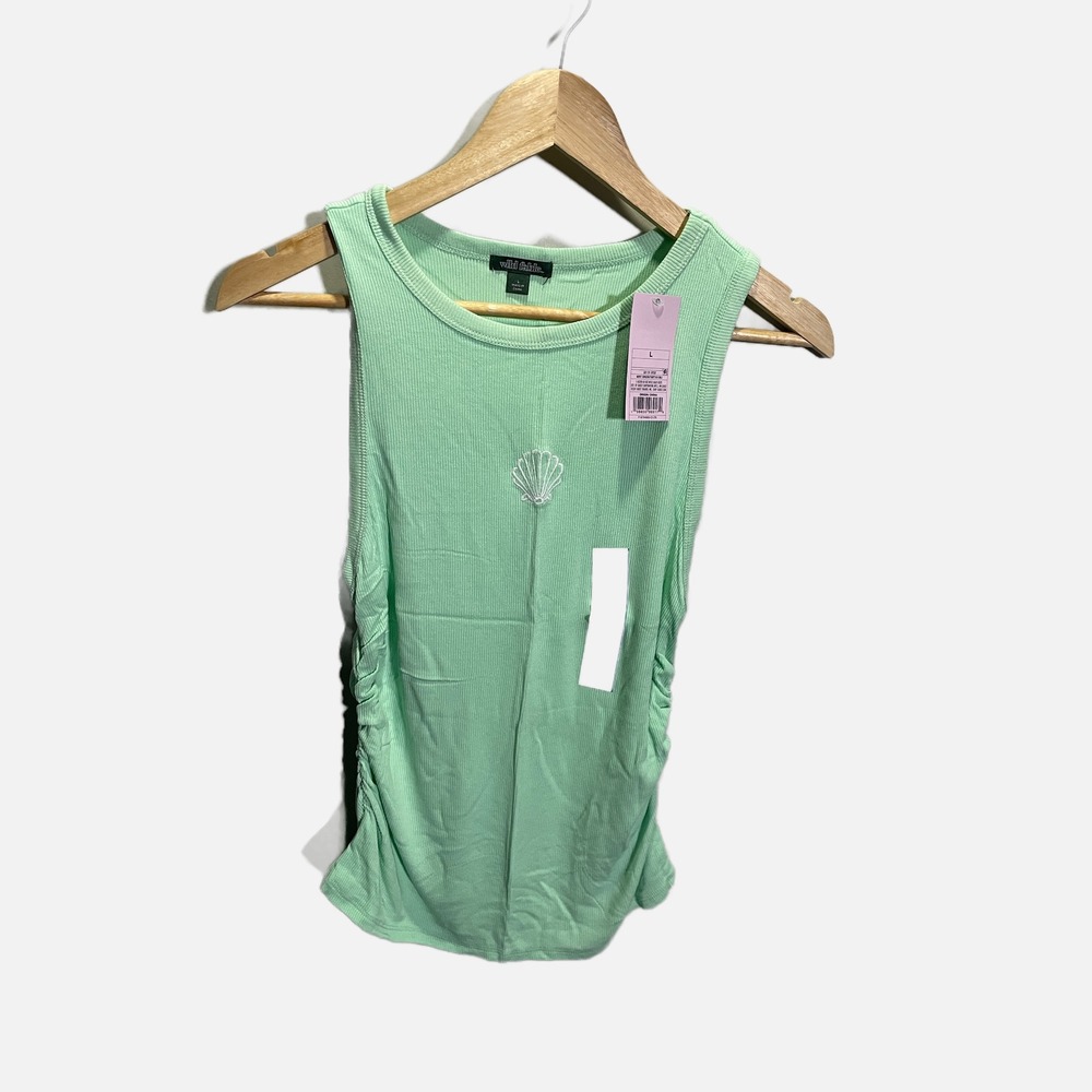 Wild Fable Mint Green Ribbed Ruched Shell Graphic Tank Top‎ NWT Size L